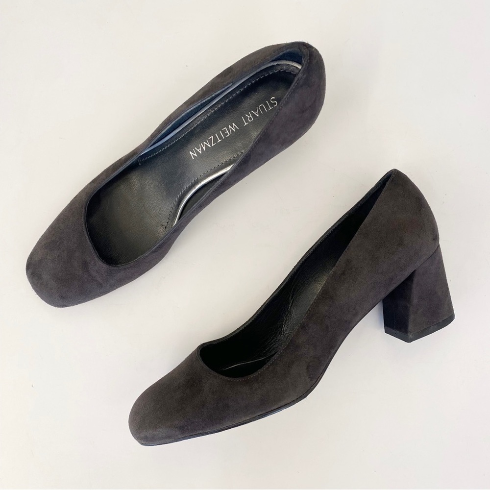 Stuart‎ Weitzman || Marymid Suede Block Heels in Anthracite Dark Gray 8.5